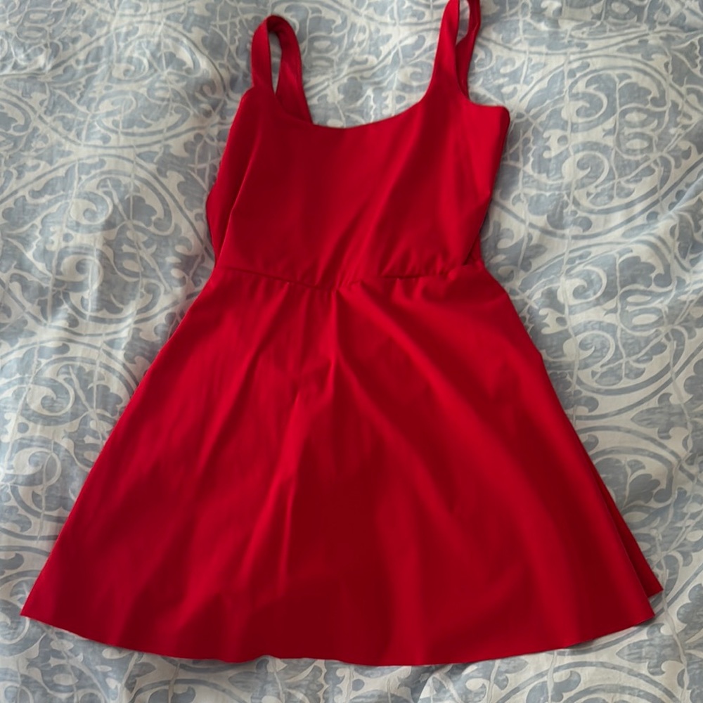 SPANX Red Get Moving Dress with Square Neck and A-line Skirt